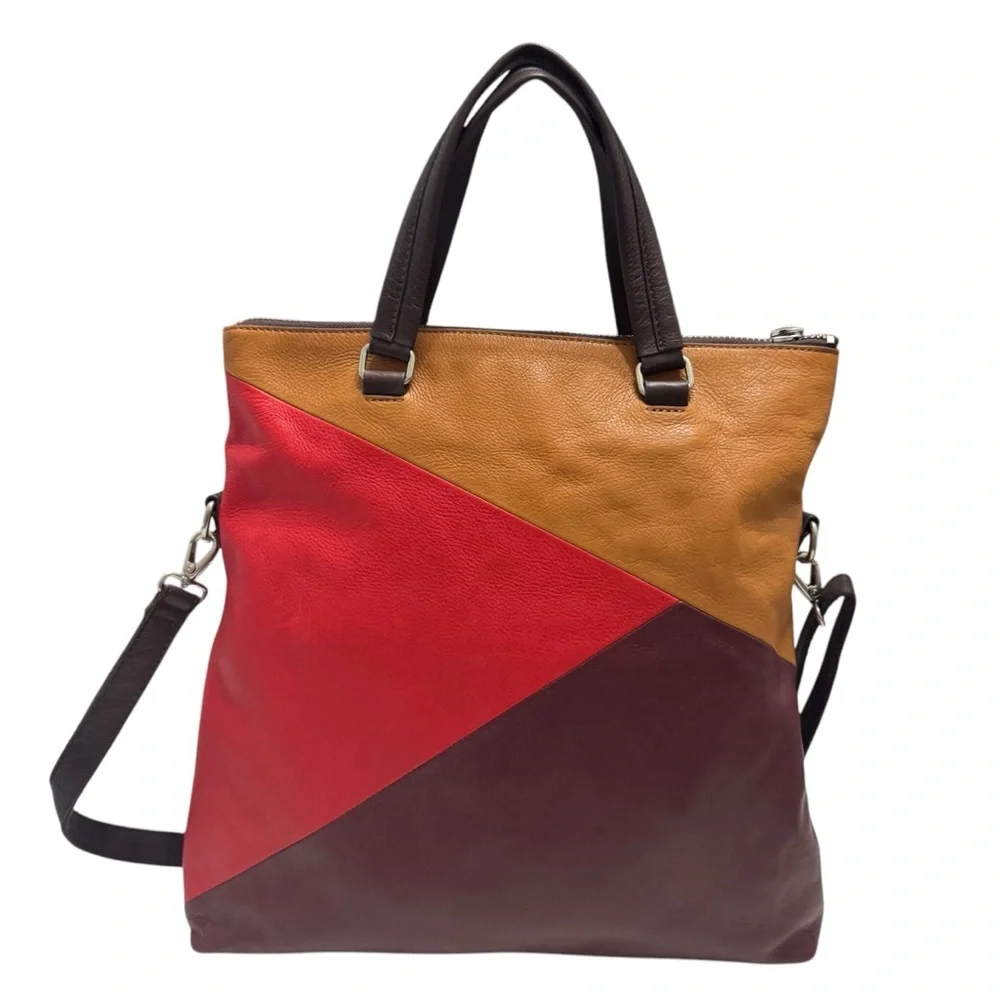 Fossil Dawson Foldover Colorblock Leather Convertible Tote Shoulder Bag‎